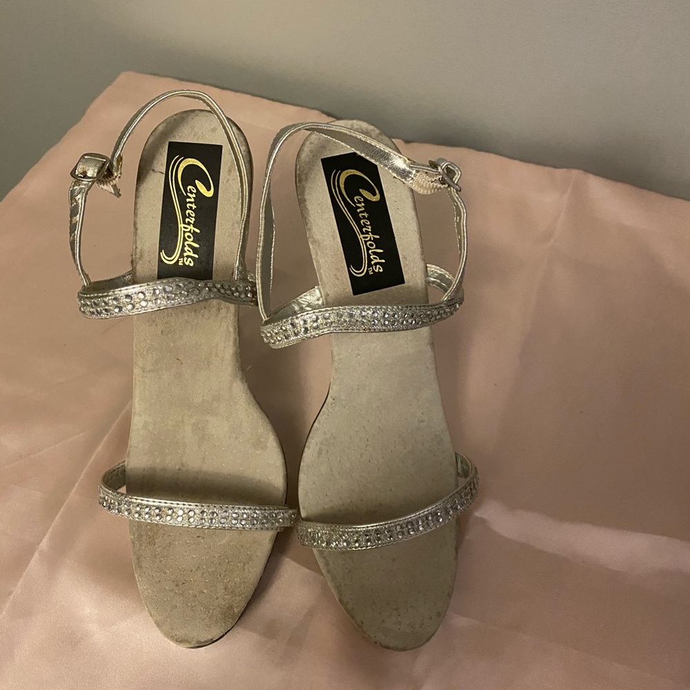 Strappy Silver Rhinestone Clear Bottom Heels